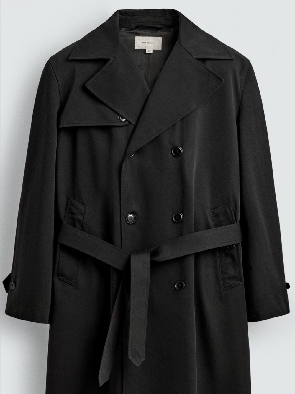 Zara Manteco Black Belted Double-Breasted Trench Coat XL – Brand New